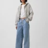 Baggy-Jeans i stickat med medelhög midja