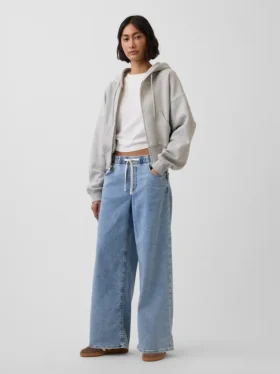 Baggy-Jeans i stickat med medelhög midja