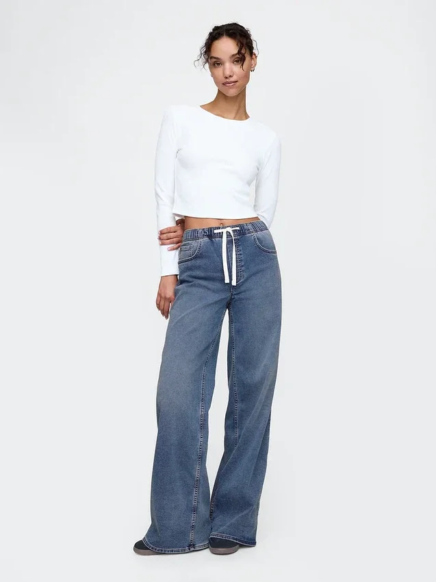 Baggy-Jeans i stickat med medelhög midja