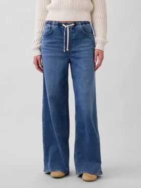 Baggy-Jeans i stickat med medelhög midja