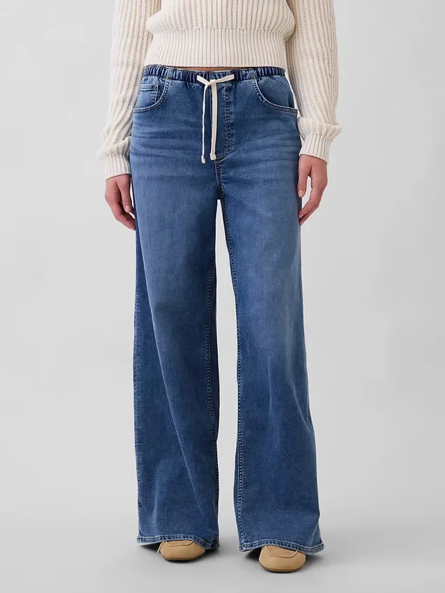 Baggy-Jeans i stickat med medelhög midja
