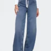 Baggy-Jeans i stickat med medelhög midja