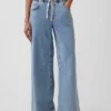 Baggy-Jeans i stickat med medelhög midja