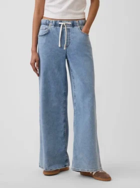 Baggy-Jeans i stickat med medelhög midja