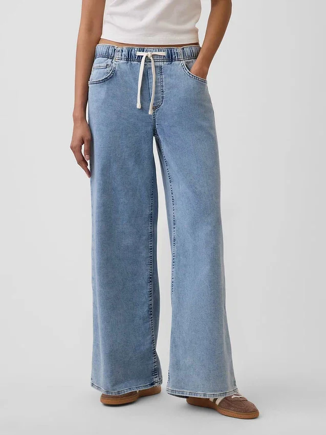 Baggy-Jeans i stickat med medelhög midja