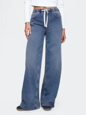 Baggy-Jeans i stickat med medelhög midja