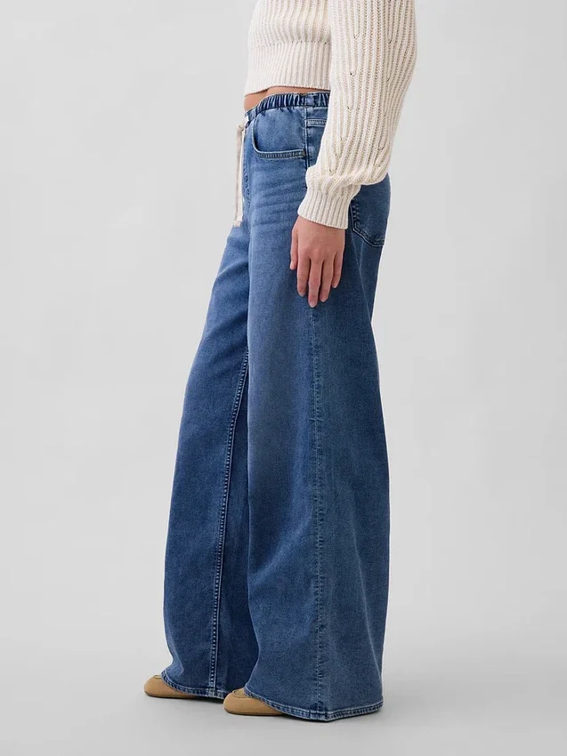 Baggy-Jeans i stickat med medelhög midja