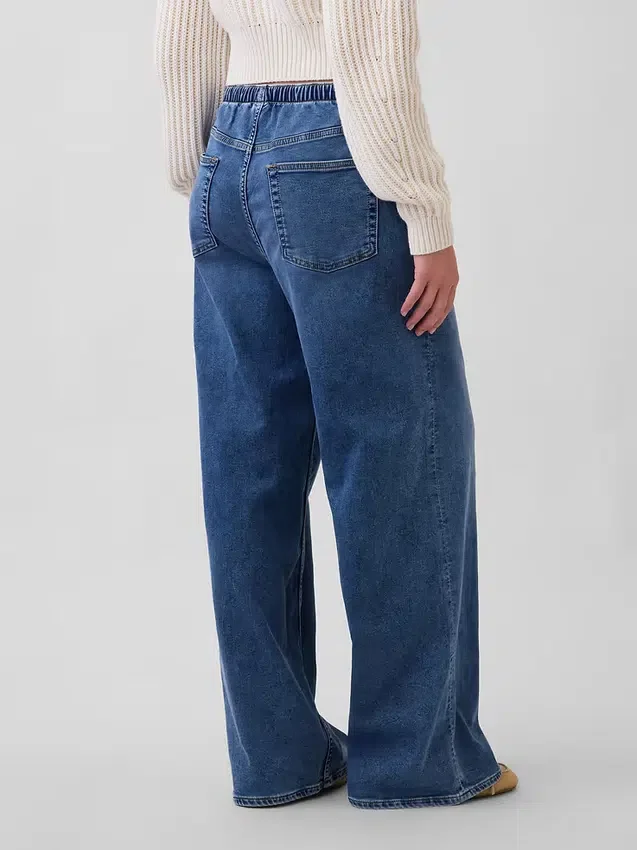 Baggy-Jeans i stickat med medelhög midja
