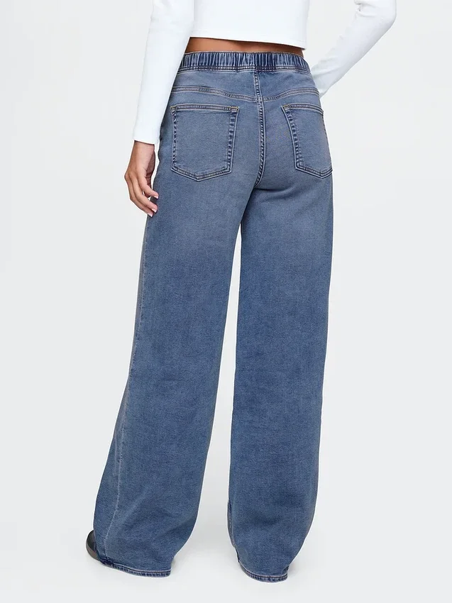 Baggy-Jeans i stickat med medelhög midja