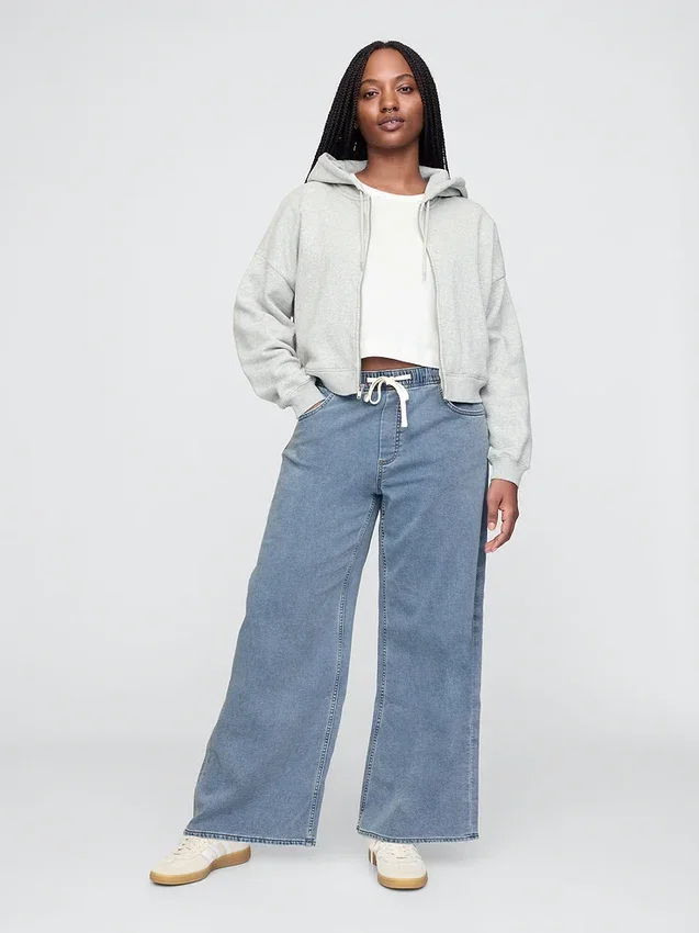 Baggy-Jeans i stickat med medelhög midja