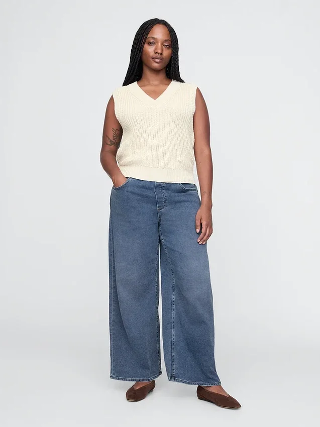 Baggy-Jeans i stickat med medelhög midja