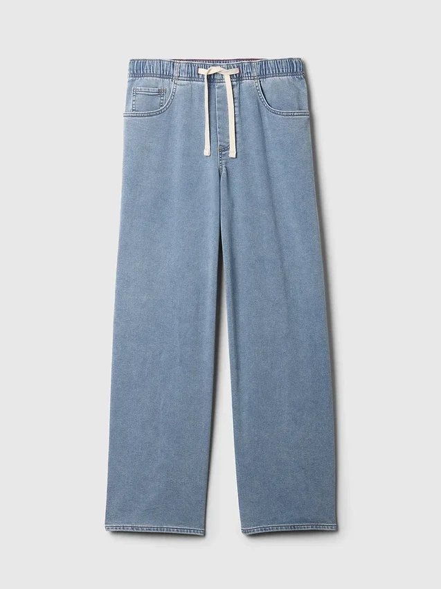 Baggy-Jeans i stickat med medelhög midja
