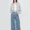 Baggy-jeans i ultramjuk denim med randmönster och medelhög midja