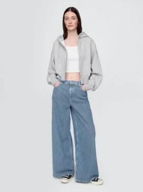 Baggy-jeans i ultramjuk denim med randmönster och medelhög midja