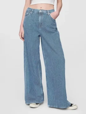 Baggy-jeans i ultramjuk denim med randmönster och medelhög midja