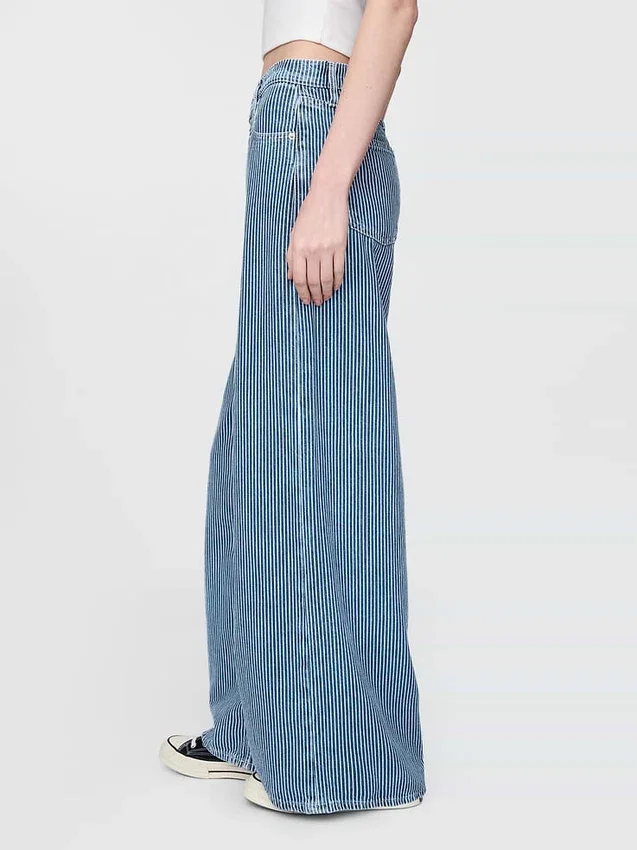 Baggy-jeans i ultramjuk denim med randmönster och medelhög midja