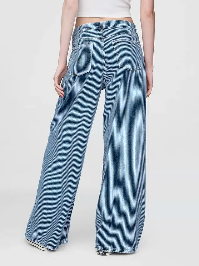 Baggy-jeans i ultramjuk denim med randmönster och medelhög midja