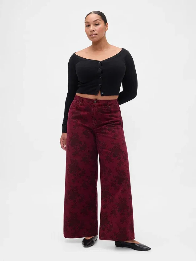 Baggy-Jeans med blommönster och medelhög midja