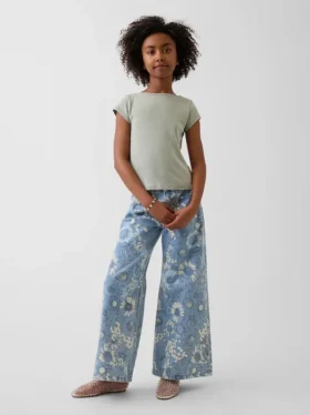 Baggy-jeans med låg midja och blommönster för barn