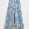 Baggy-jeans med låg midja och blommönster för barn