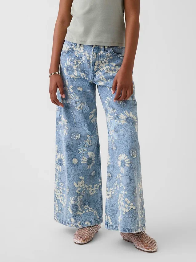 Baggy-jeans med låg midja och blommönster för barn
