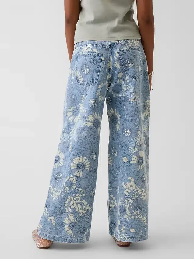 Baggy-jeans med låg midja och blommönster för barn