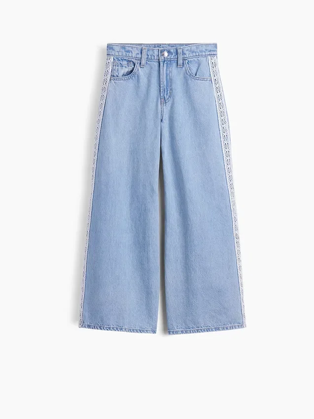 Baggy-jeans med låg midja och spetskant för barn