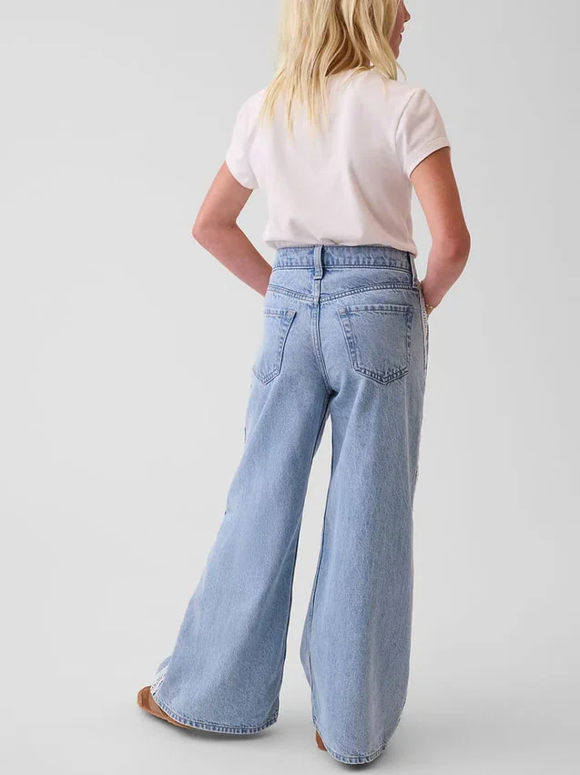 Baggy-jeans med låg midja och spetskant för barn
