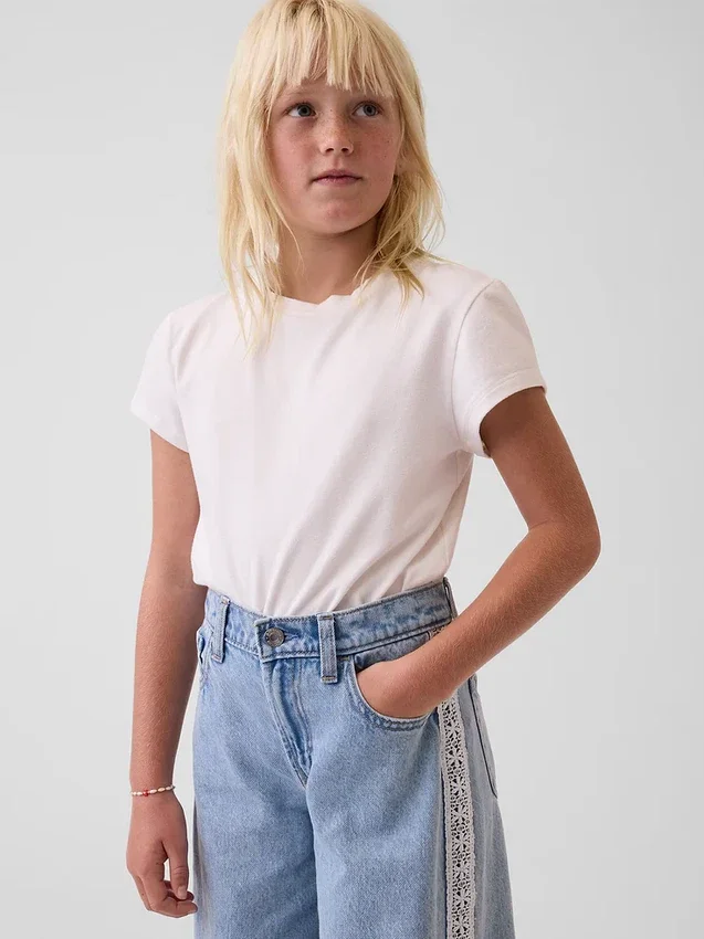 Baggy-jeans med låg midja och spetskant för barn