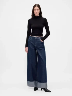 Baggy-jeans med medelhög midja och metalliska uppviktade benslut