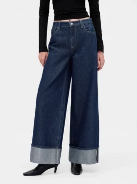 Baggy-jeans med medelhög midja och metalliska uppviktade benslut