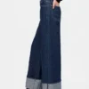 Baggy-jeans med medelhög midja och metalliska uppviktade benslut