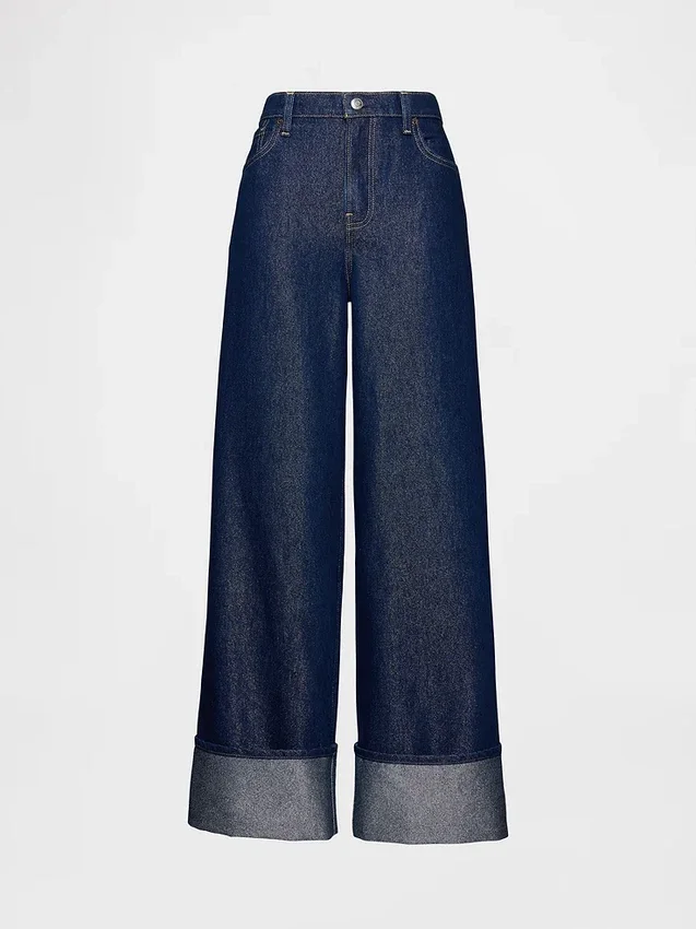 Baggy-jeans med medelhög midja och metalliska uppviktade benslut