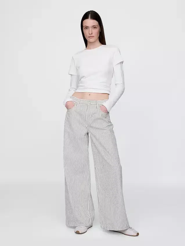 Baggy-jeans med medelhög midja och randigt mönster