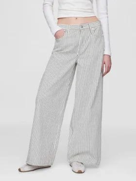 Baggy-jeans med medelhög midja och randigt mönster