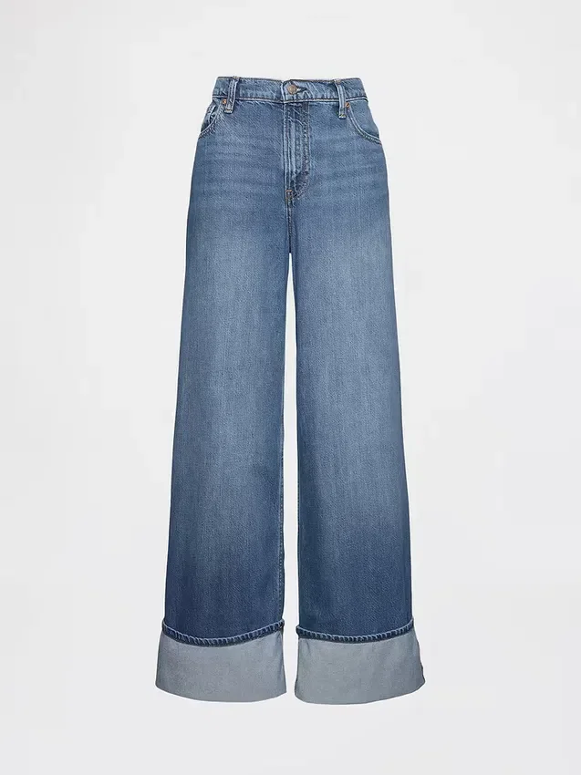 Baggy-jeans med medelhög midja och ultramjuka uppviktade benslut