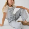 Baggy-overall i denim med ränder för barn