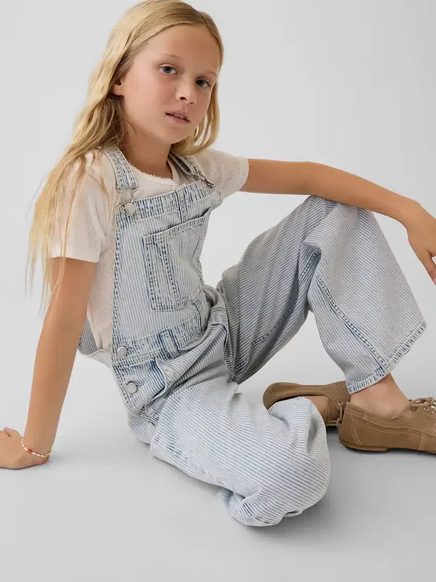 Baggy-overall i denim med ränder för barn