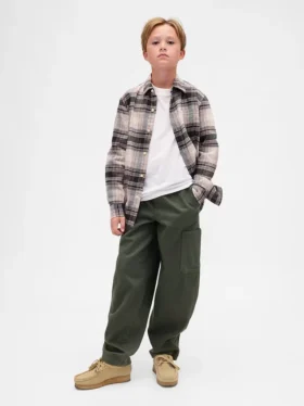 Baggybaggy-byxor i borstad twill med avsmalnande ben