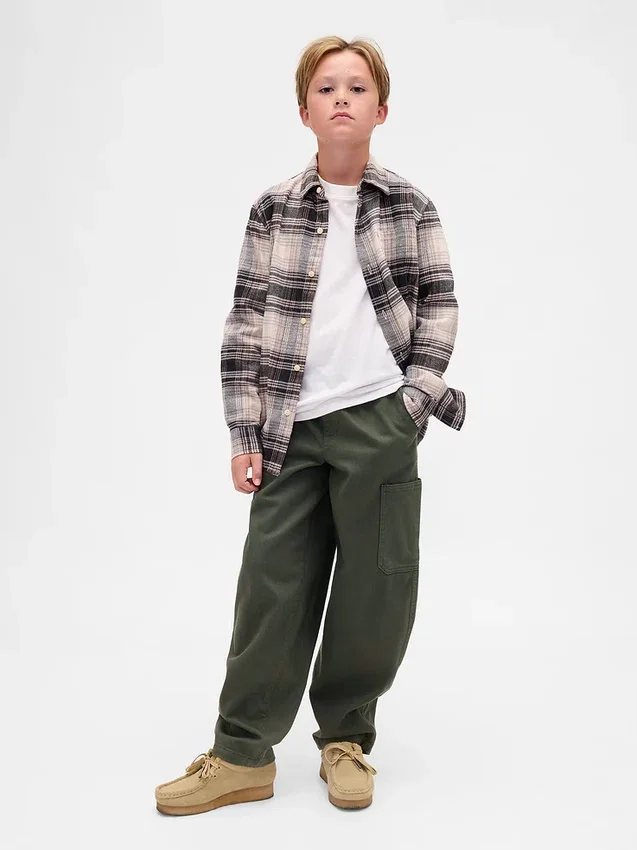 Baggybaggy-byxor i borstad twill med avsmalnande ben
