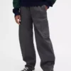 Baggybaggy-byxor i borstad twill med avsmalnande ben