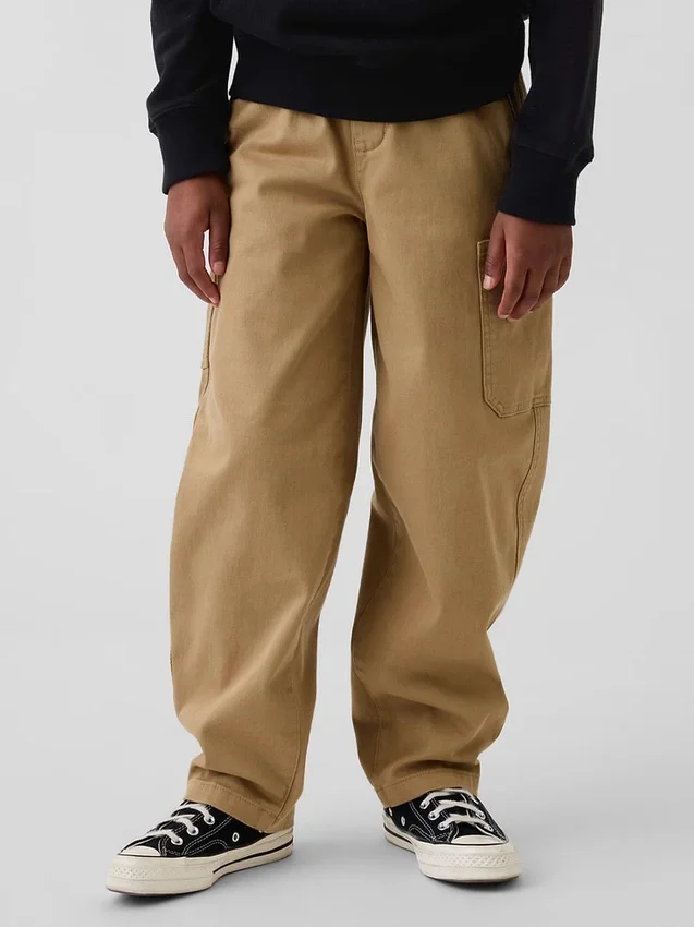 Baggybaggy-byxor i borstad twill med avsmalnande ben