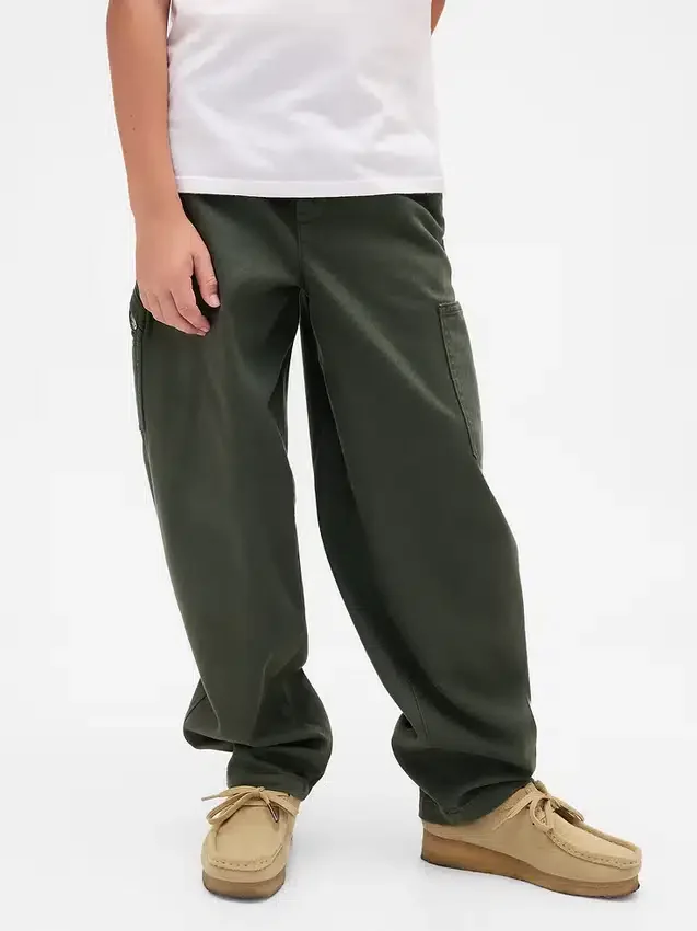 Baggybaggy-byxor i borstad twill med avsmalnande ben