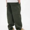 Baggybaggy-byxor i borstad twill med avsmalnande ben