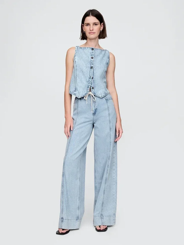 Baggybyxor i ultramjuk denim med medelhög midja