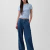 Baggybyxor i ultramjuk denim med medelhög midja