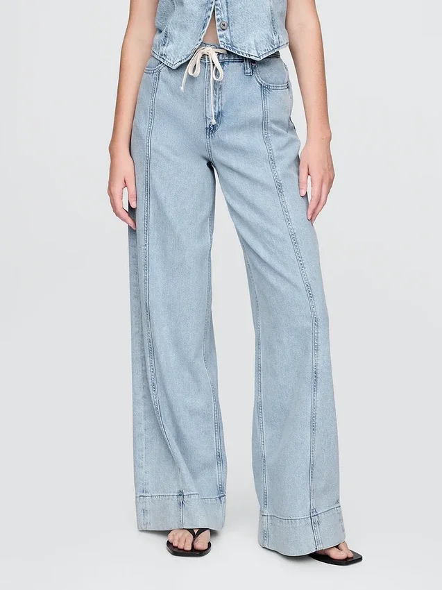 Baggybyxor i ultramjuk denim med medelhög midja