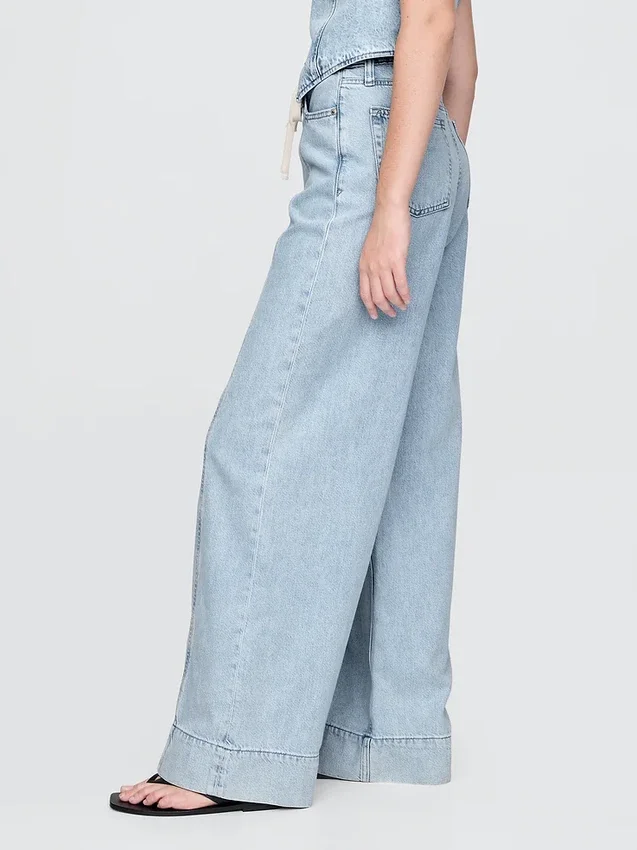 Baggybyxor i ultramjuk denim med medelhög midja