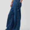 Baggybyxor i ultramjuk denim med medelhög midja