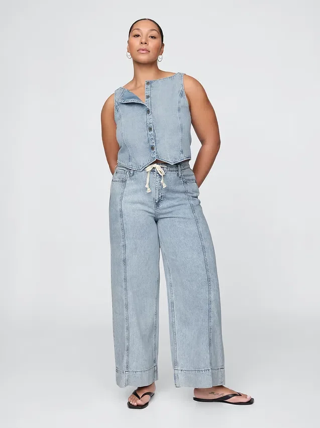 Baggybyxor i ultramjuk denim med medelhög midja